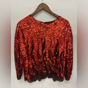 Oleg Cassini Vibrant Red Sequin Blouse